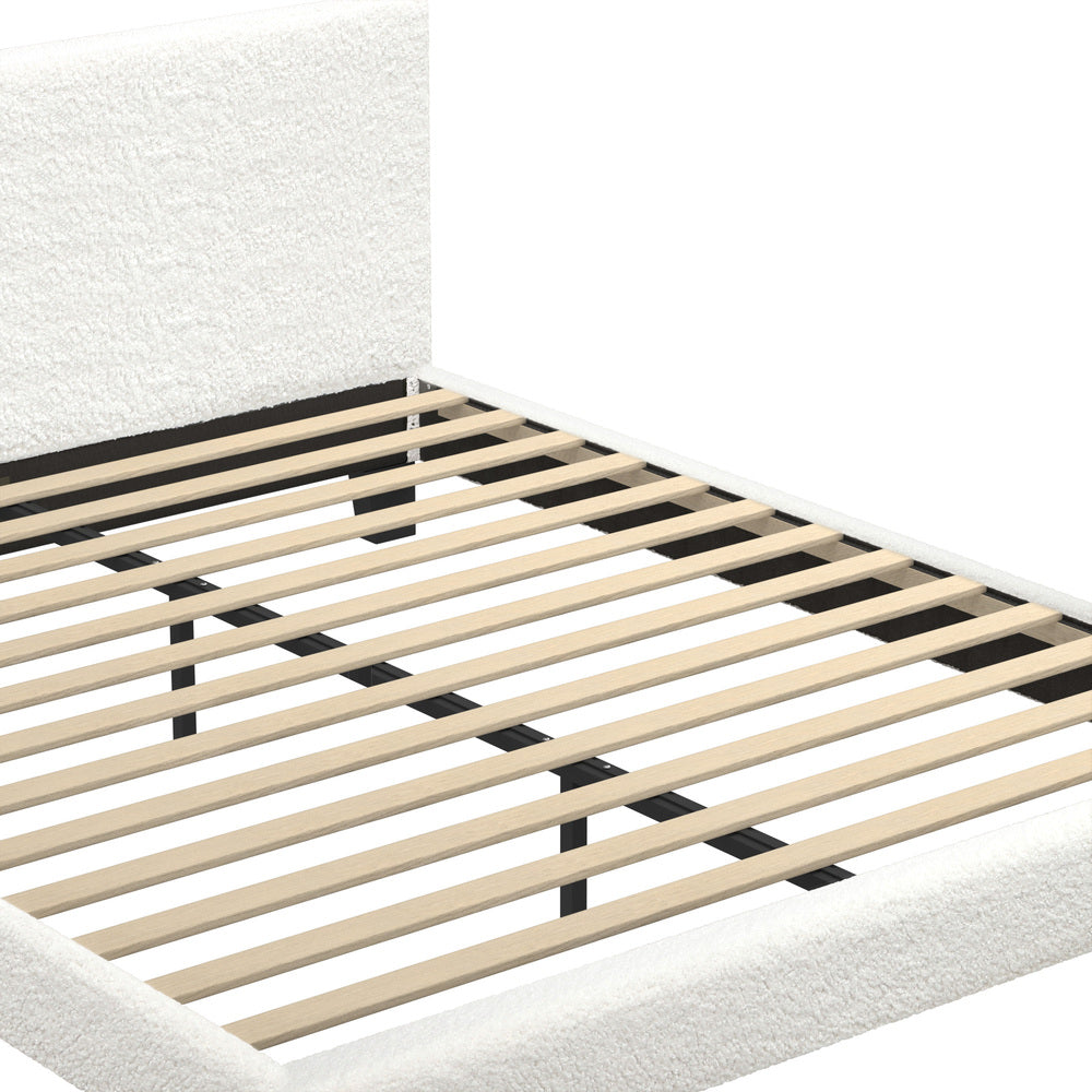 BF-B-VANK-D-SP-WH-AB Double Size Mattress Base Boucle Fabric Platform Wooden Slats