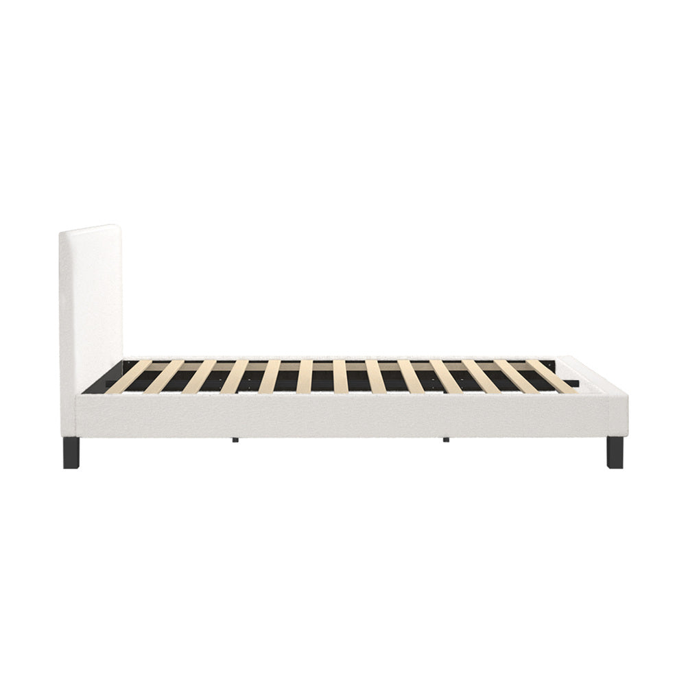 BF-B-VANK-D-SP-WH-AB Double Size Mattress Base Boucle Fabric Platform Wooden Slats