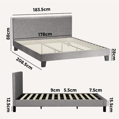 BF-B-VANK-K-GY-AB Oikiture Bed Frame King Size Wooden Slats Grey Fabric