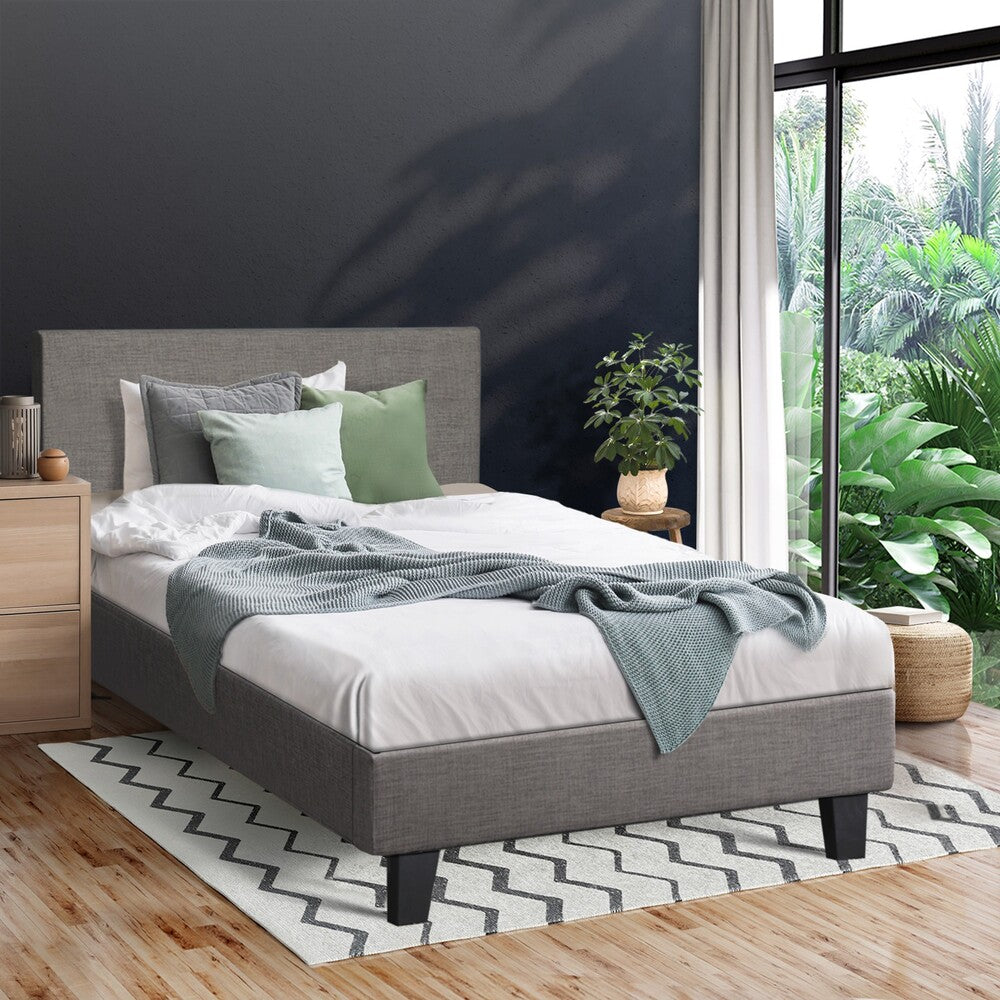 BF-B-VANK-KS-GY-AB Oikiture Bed Frame King Single Size Mattress Base Platform Wooden Slats Fabric