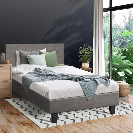 BF-B-VANK-KS-GY-AB Oikiture Bed Frame King Single Size Mattress Base Platform Wooden Slats Fabric