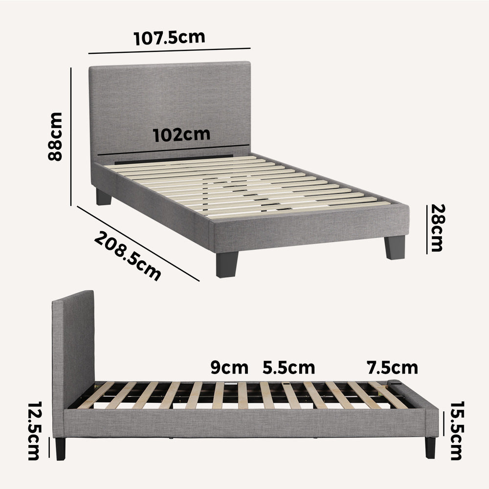 BF-B-VANK-KS-GY-AB Oikiture Bed Frame King Single Size Mattress Base Platform Wooden Slats Fabric