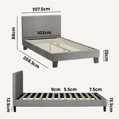 BF-B-VANK-KS-GY-AB Oikiture Bed Frame King Single Size Mattress Base Platform Wooden Slats Fabric