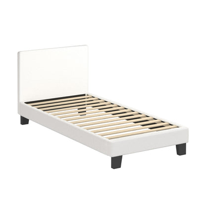 Oikiture Single Bed Frame with Wooden Slats and Boucle Fabric Bed Base Mattress Platfrom White