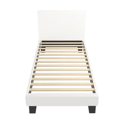 Oikiture Single Bed Frame with Wooden Slats and Boucle Fabric Bed Base Mattress Platfrom White