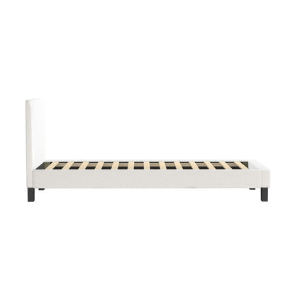 Oikiture Single Bed Frame with Wooden Slats and Boucle Fabric Bed Base Mattress Platfrom White