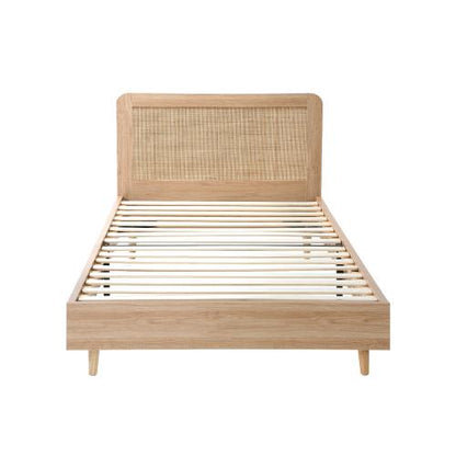 BF-LUNA-KS-WD-AB Oikiture Wooden Bed Frame King Single Rattan Headboard