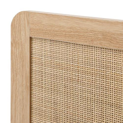 BF-LUNA-KS-WD-AB Oikiture Wooden Bed Frame King Single Rattan Headboard