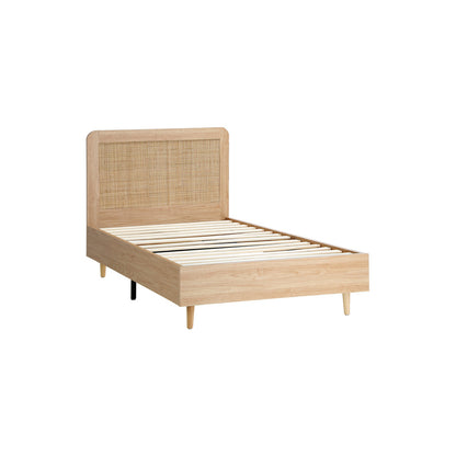 BF-LUNA-S-WD-AB Oikiture Wooden Bed Frame Single Size Rattan Headboard