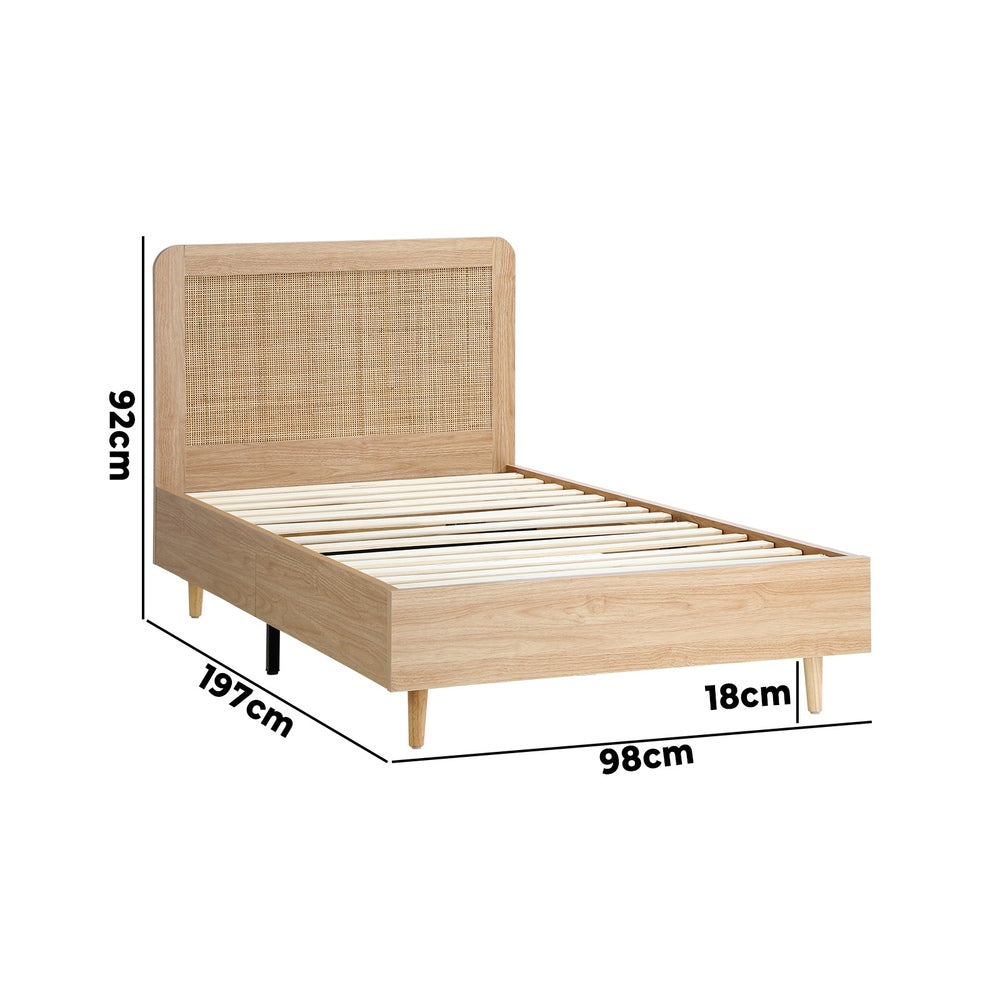 BF-LUNA-S-WD-AB Oikiture Wooden Bed Frame Single Size Rattan Headboard
