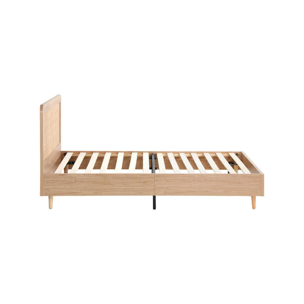 BF-LUNA-S-WD-AB Oikiture Wooden Bed Frame Single Size Rattan Headboard