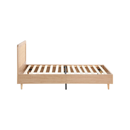 BF-LUNA-S-WD-AB Oikiture Wooden Bed Frame Single Size Rattan Headboard