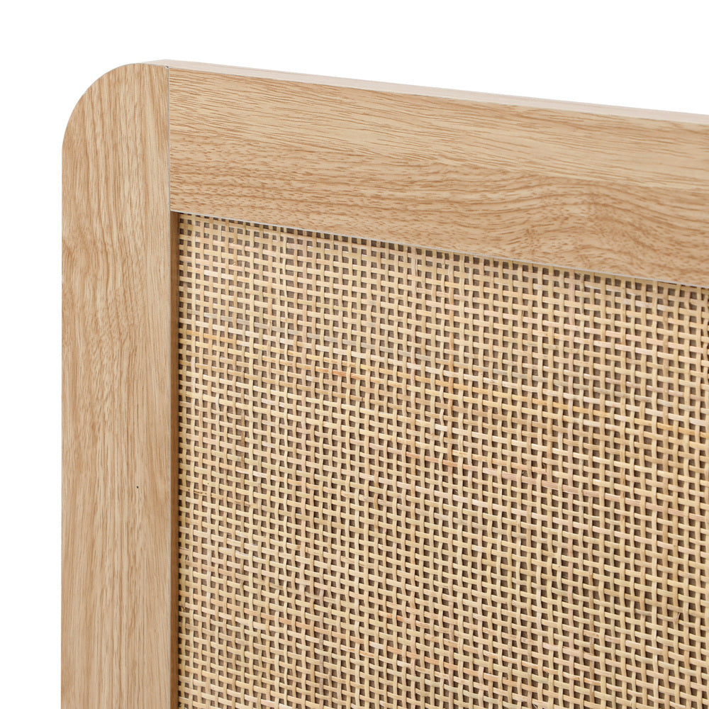 BF-LUNA-S-WD-AB Oikiture Wooden Bed Frame Single Size Rattan Headboard