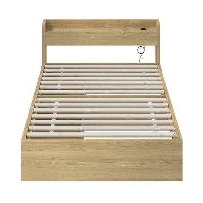 BF-MEXI-KS-WD-ABC Oikiture King Single Bed Frame with Charging Ports & 2 Drawers Natural