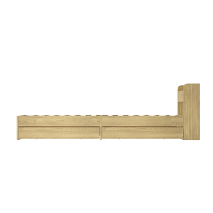 BF-MEXI-KS-WD-ABC Oikiture King Single Bed Frame with Charging Ports & 2 Drawers Natural