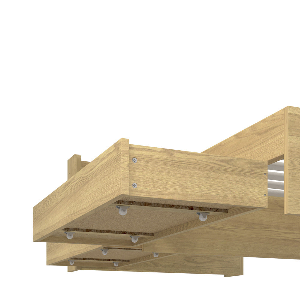 BF-MEXI-KS-WD-ABC Oikiture King Single Bed Frame with Charging Ports & 2 Drawers Natural
