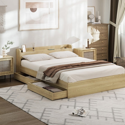 BF-MEXI-Q-WD-ABC Queen Natural Cassandra Bed with USB Port & Drawers