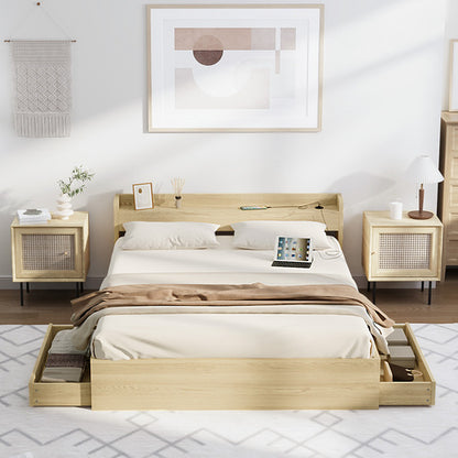 BF-MEXI-Q-WD-ABC Queen Natural Cassandra Bed with USB Port & Drawers