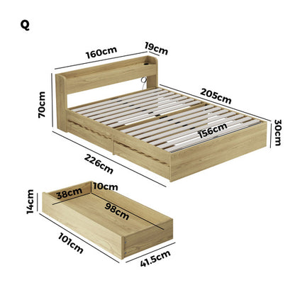 BF-MEXI-Q-WD-ABC Queen Natural Cassandra Bed with USB Port & Drawers