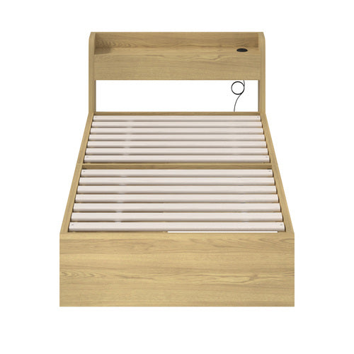 BF-MEXI-S-WD-ABC Oikiture Single Bed Frame with Charging Ports & 2 Drawers Natural