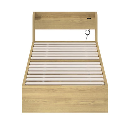 BF-MEXI-S-WD-ABC Oikiture Single Bed Frame with Charging Ports & 2 Drawers Natural