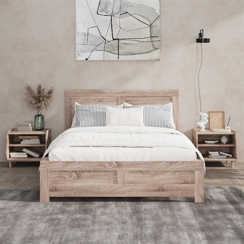 BF-NEO-Q-WD-ABC Oikiture Wooden Bed Frame Queen Size Contemporary Light Oak