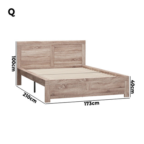 BF-NEO-Q-WD-ABC Oikiture Wooden Bed Frame Queen Size Contemporary Light Oak