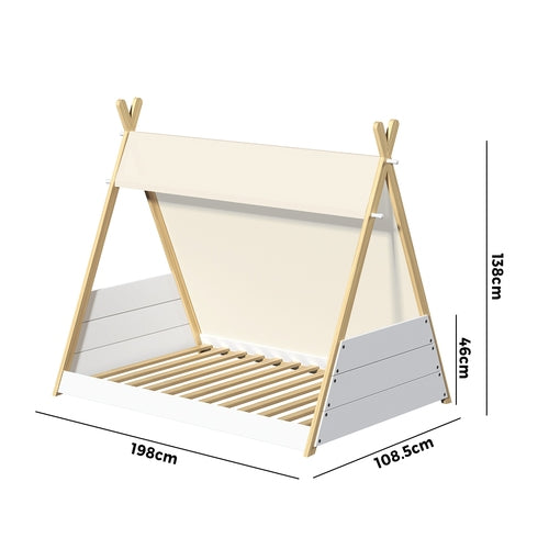 BF-W-A12-TEEPE-WHWD Oikiture Kids Bed Frame Single Size Bed Wooden