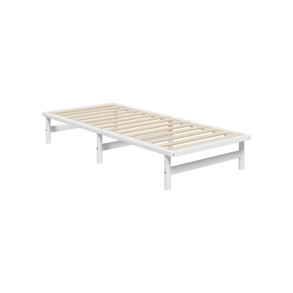 BF-W-A55-PFM-KS-WH Oikiture Wooden Bed Frame Base Platform Pine Timber King Single Size Beds White