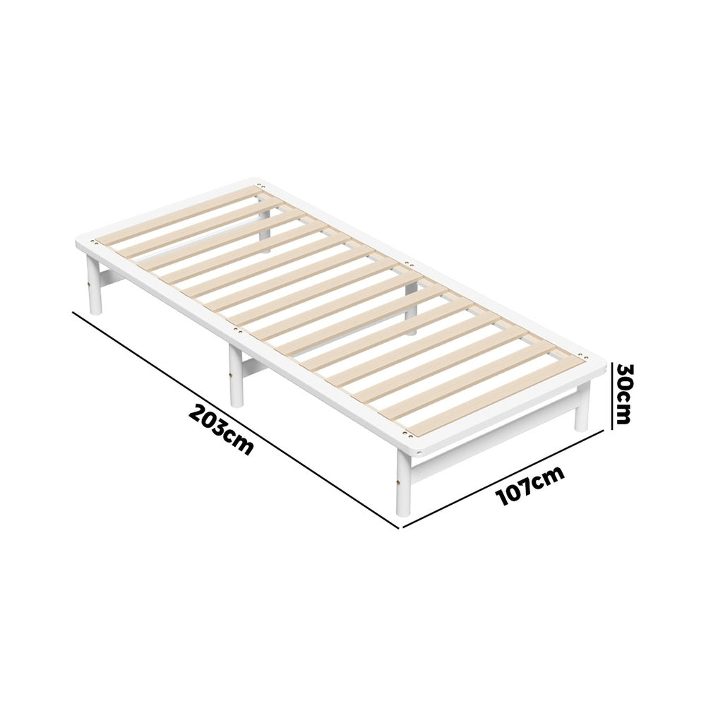 BF-W-A55-PFM-KS-WH Oikiture Wooden Bed Frame Base Platform Pine Timber King Single Size Beds White