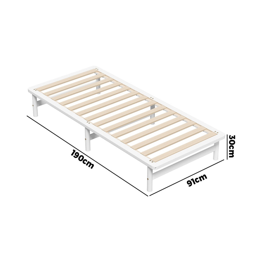 BF-W-A55-PFM-S-WH Ellisha Pine Wood Bed Base Single White