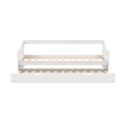 BF-W-A7-T1-WH-AB Oikiture Trundle Bed Frame Daybed Single Size Wooden