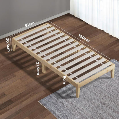 BF-W-A8-BB-S-WD Oikiture Bed Frame Single Size Wooden SOFIE Pine Timber Mattress Base Bedroom