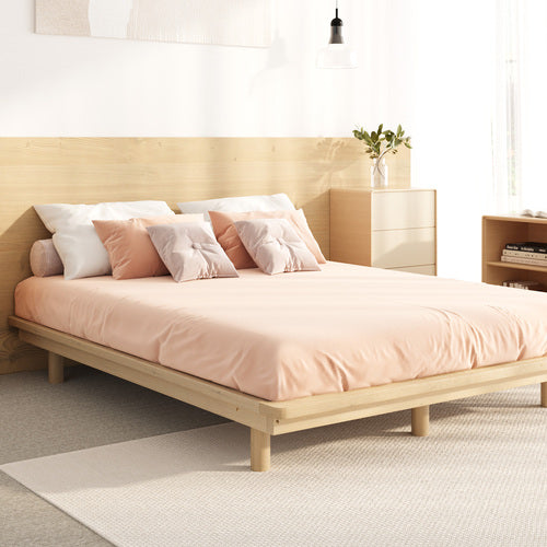 BF-W-B-FLOAT-WD-D Oikiture Bed Frame Double Size Wooden Bed Base Timber Floating Beds