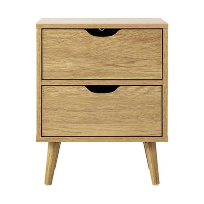 BT-A26-UCAN-WD Oikiture Bedside Tables 2 Drawers Side Table Nightstand Storage Cabinet Wood