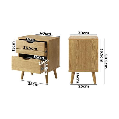BT-A26-UCAN-WD Oikiture Bedside Tables 2 Drawers Side Table Nightstand Storage Cabinet Wood