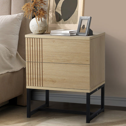 Oikiture Bedside Table with Drawers Nightstand Bedroom Storage Metal Frame Modern wood finish