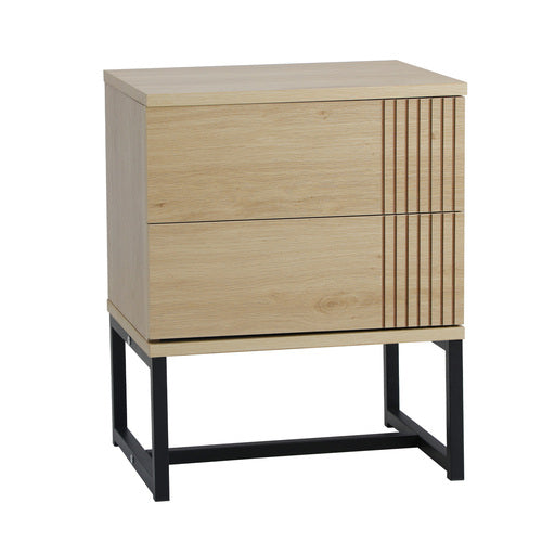 Oikiture Bedside Table with Drawers Nightstand Bedroom Storage Metal Frame Modern wood finish
