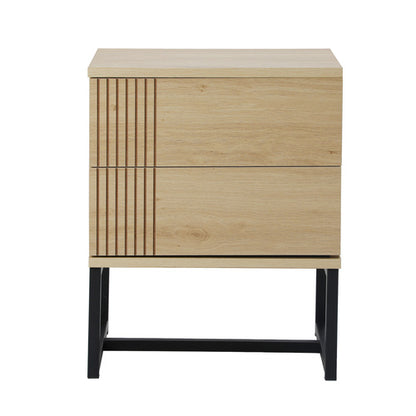 Oikiture Bedside Table with Drawers Nightstand Bedroom Storage Metal Frame Modern wood finish