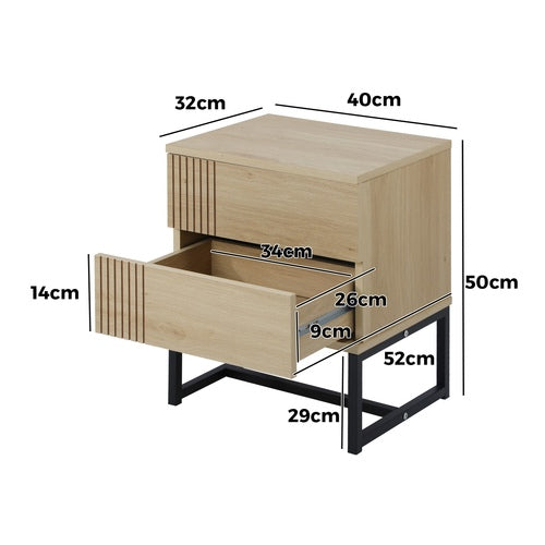 Oikiture Bedside Table with Drawers Nightstand Bedroom Storage Metal Frame Modern wood finish