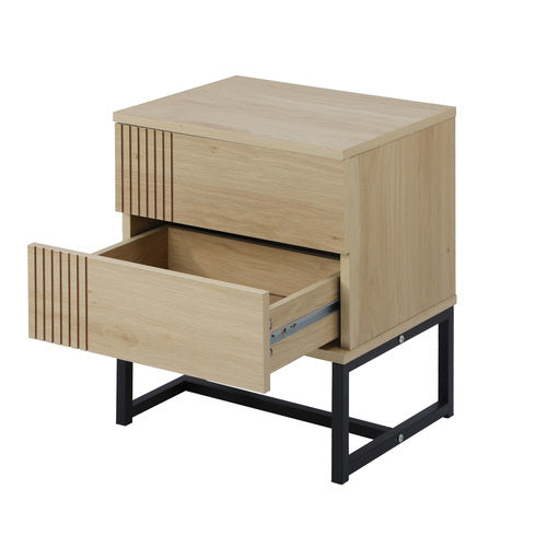 Oikiture Bedside Table with Drawers Nightstand Bedroom Storage Metal Frame Modern wood finish