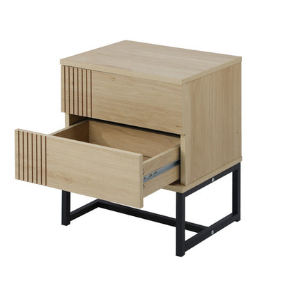 Oikiture Bedside Table with Drawers Nightstand Bedroom Storage Metal Frame Modern wood finish