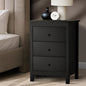 BT-RINA-BK Bedside Table 3 Drawers Hamptons Furniture Storage Cabinet Black