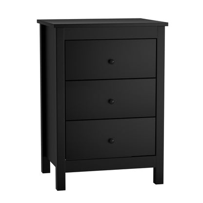 BT-RINA-BK Bedside Table 3 Drawers Hamptons Furniture Storage Cabinet Black