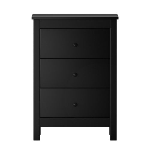 BT-RINA-BK Bedside Table 3 Drawers Hamptons Furniture Storage Cabinet Black