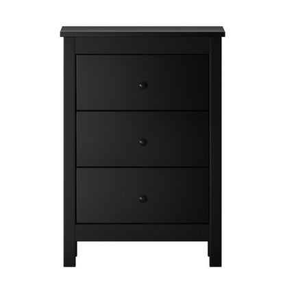 BT-RINA-BK Bedside Table 3 Drawers Hamptons Furniture Storage Cabinet Black