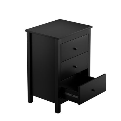 BT-RINA-BK Bedside Table 3 Drawers Hamptons Furniture Storage Cabinet Black