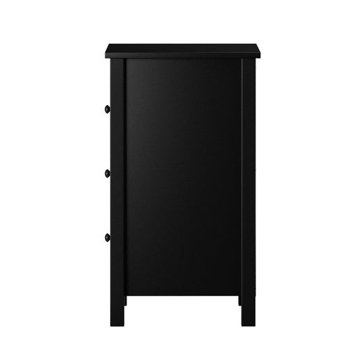 BT-RINA-BK Bedside Table 3 Drawers Hamptons Furniture Storage Cabinet Black