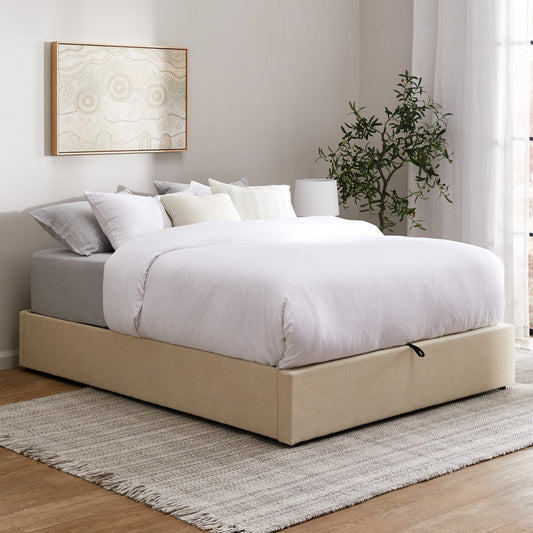 BF-B-TOTI-D-BG-AB DOUBLE Living Fusion Beige Aldan Gas Lift Storage Bed Base
