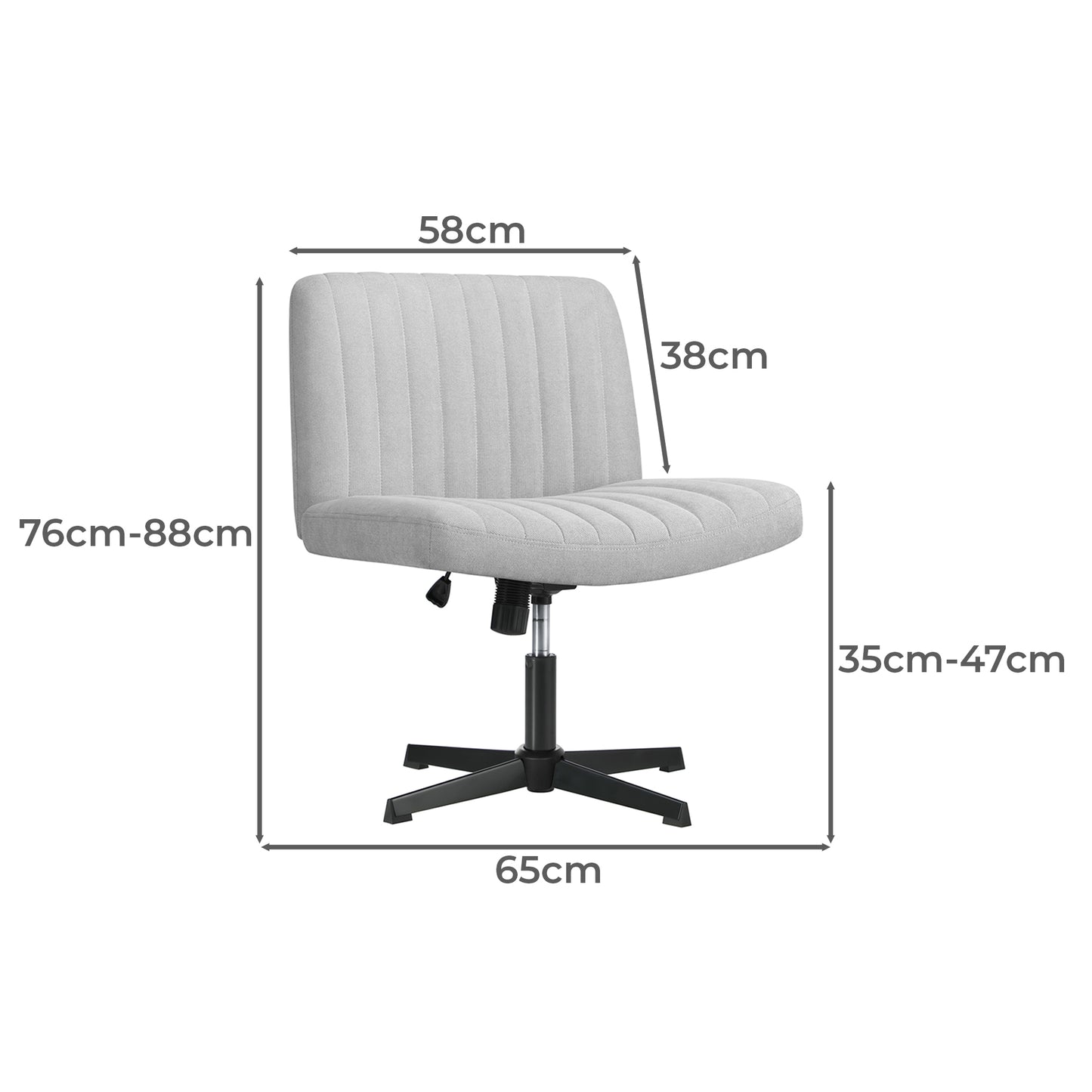 OCH-D1-CROSS-GY Oikiture Mid Back Office Chair Wide Seat Linen Grey